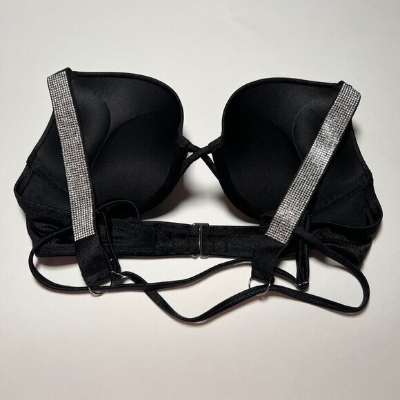 Victoria Secret 38DD L Bombshell Push Up Bikini THONG Set Glam Shine Strap Black - Picture 4 of 8
